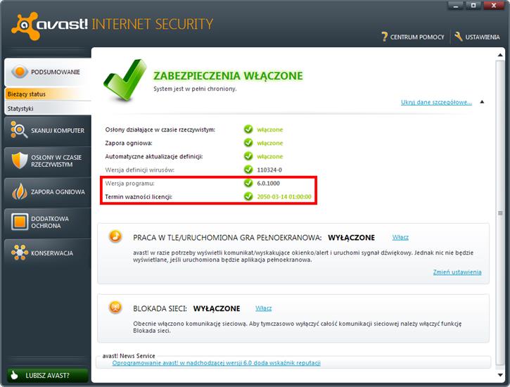 Avast Internet Security 6.0.1000 PL  Licencja do 2050r - Avast.bmp